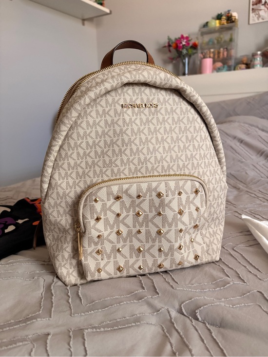 Michael Kors Handbags - Michael Kors Beige Logo Mini Backpack with Gold Studs